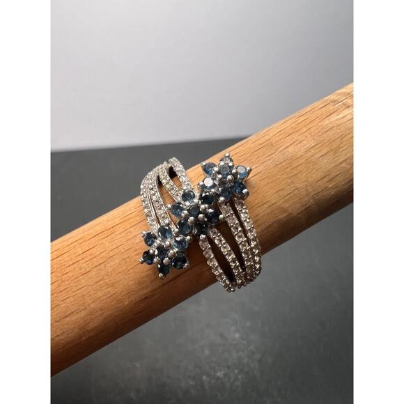 Blue tourmaline and zircon bypass ring in sterling silver size 9 - Picture 10 of 11